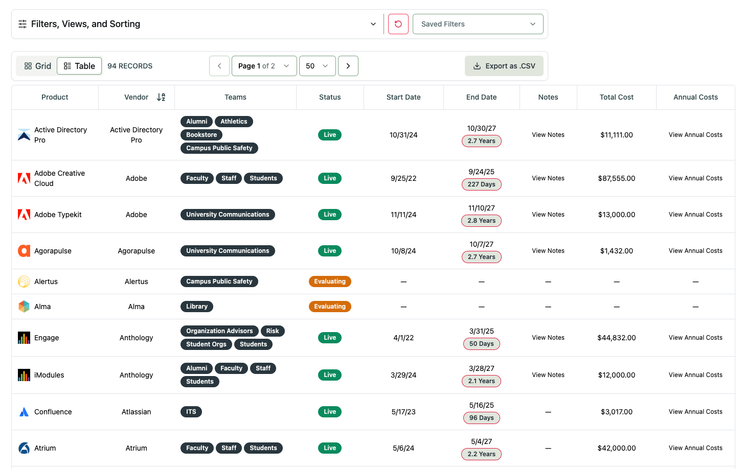 Black Walnut Catalog interface view